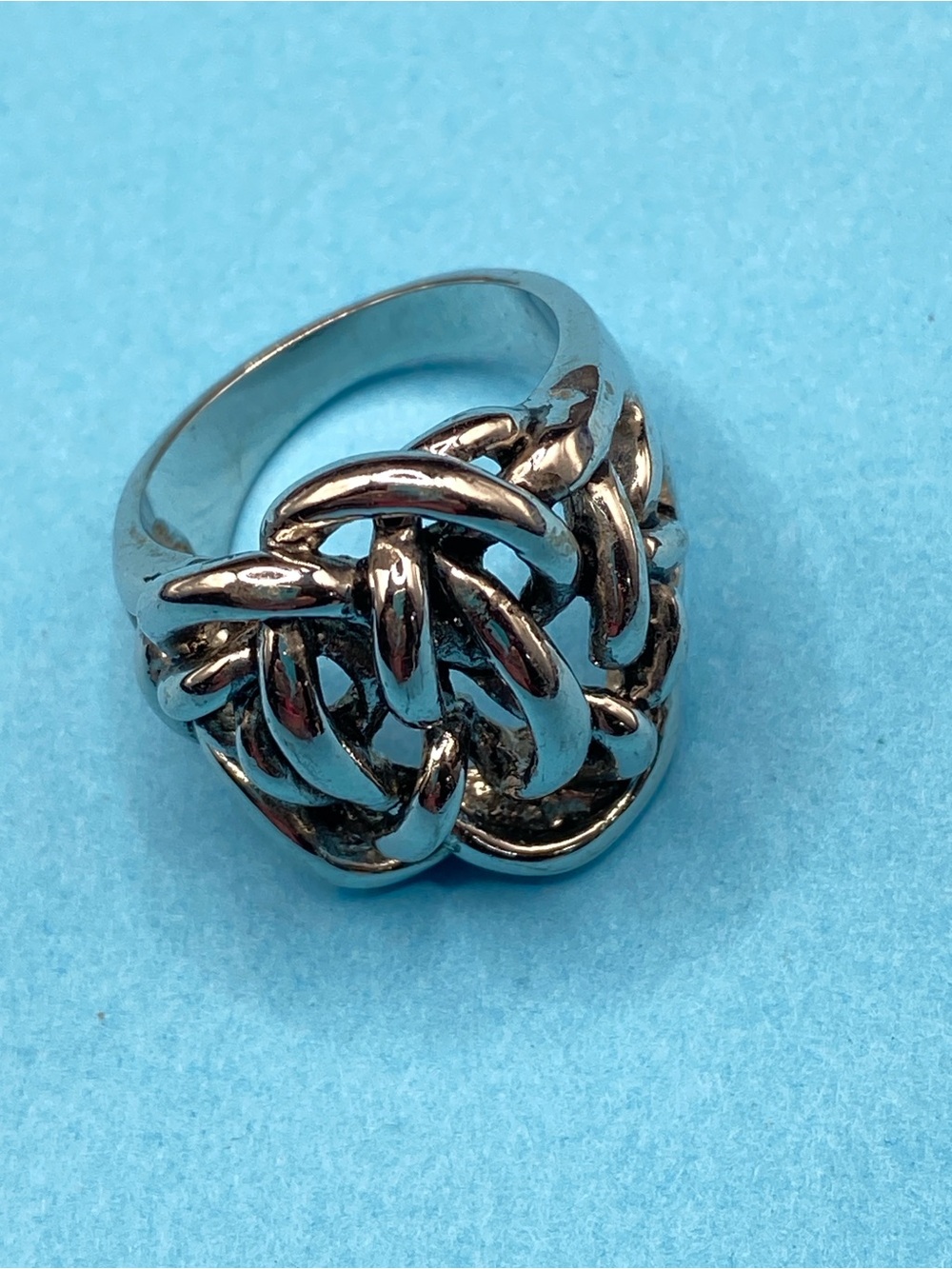 Woven Knot Ring Unisex Size9 Silver Tone